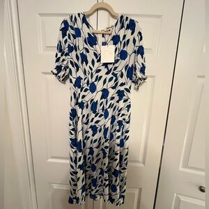 Diane von Furstenberg Jemma Printed Crepe Dress Midi Dress V-Neck Size 10 Med
